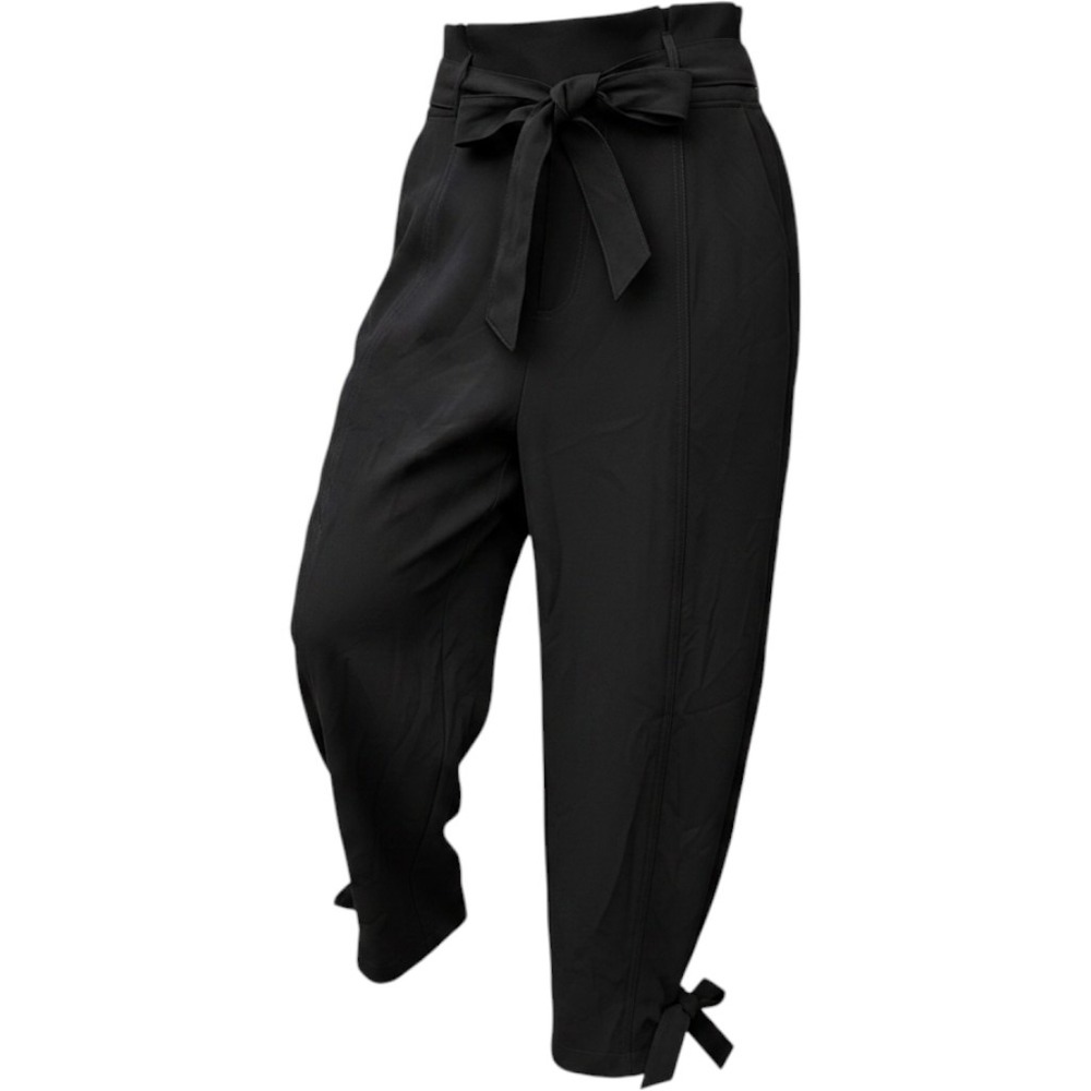 Ryegrass Black Paperbag Waist Tapered Pants Bow Ankle Detail Plus Size 18W